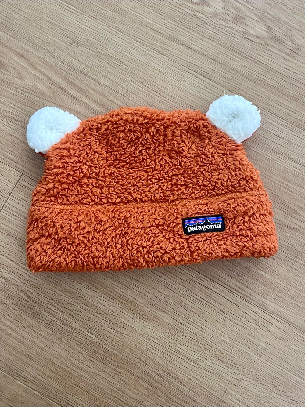 Patagonia baby Orange Fleece beanie hat with ears